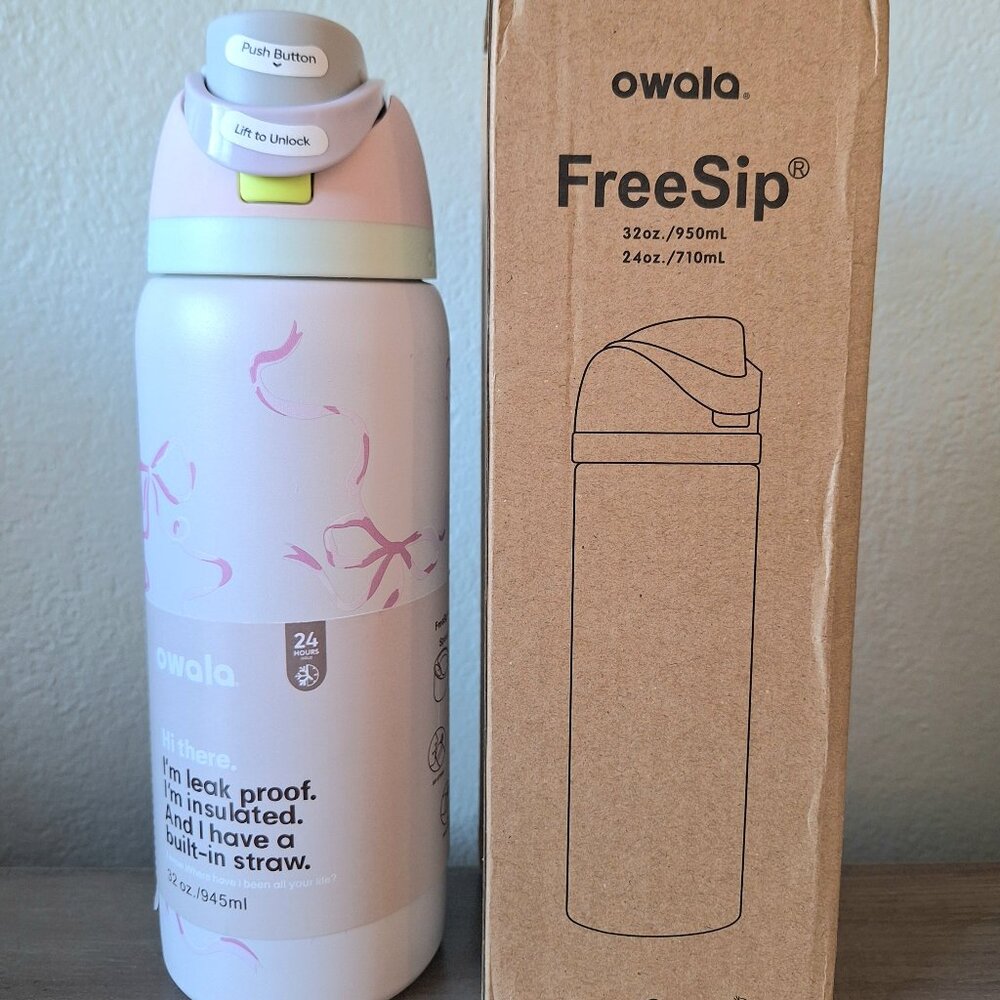 NWT Owala "Tied And True" Pink Bows 32oz Freesip Limited Edition